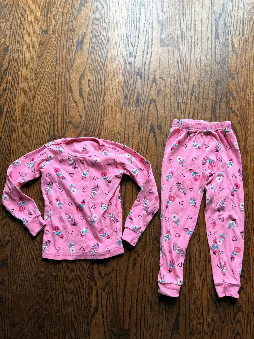 Petit Lem Girls Pink Feather Print Pajama Set Size 4